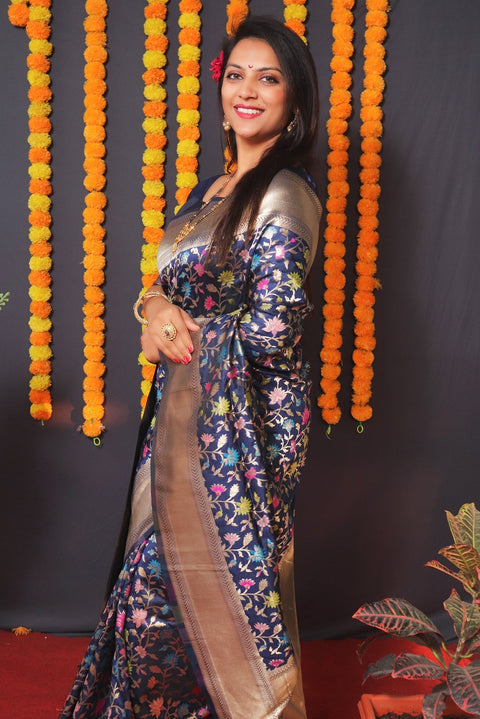 VastraLakshmi Staring Navy Blue Kanjivaram Silk With Engaging Blouse Piece