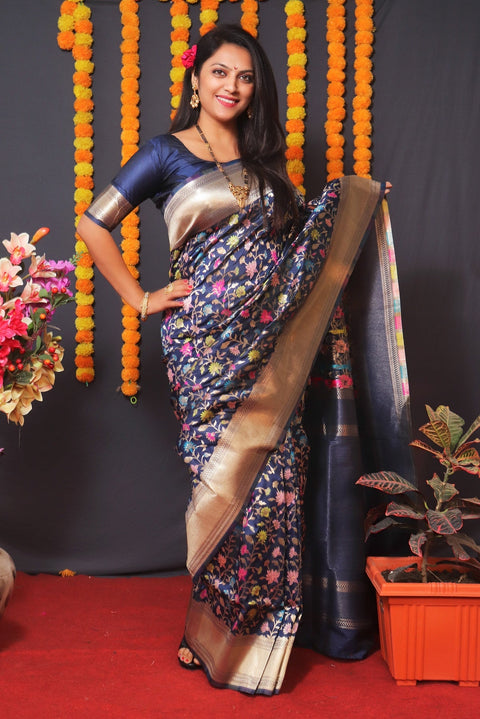 VastraLakshmi Staring Navy Blue Kanjivaram Silk With Engaging Blouse Piece