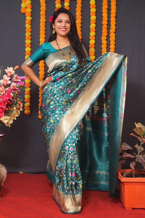 VastraLakshmi Deserving Rama Kanjivaram Silk With Engaging Blouse Piece