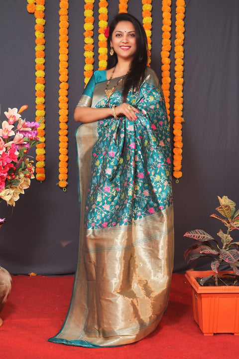 VastraLakshmi Deserving Rama Kanjivaram Silk With Engaging Blouse Piece