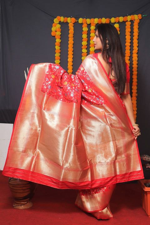 VastraLakshmi Invaluable Red Kanjivaram Silk With Engaging Blouse Piece