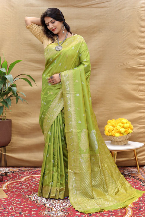 VastraLakshmi Jazzy Green Soft Banarasi Silk Saree With Prominent Blouse Piece