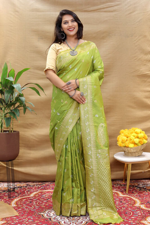 VastraLakshmi Jazzy Green Soft Banarasi Silk Saree With Prominent Blouse Piece