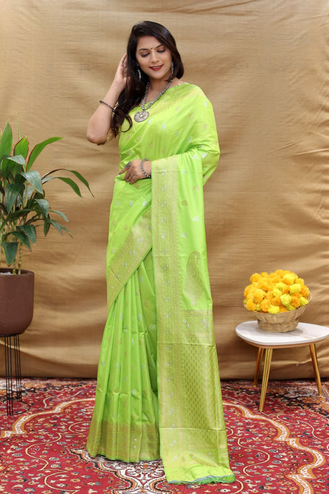 VastraLakshmi Blissful Parrot Soft Banarasi Silk Saree With Angelic Blouse Piece