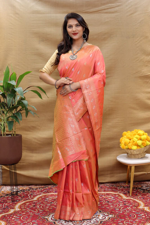 VastraLakshmi Panoply Pink Soft Banarasi Silk Saree With Vestigial Blouse Piece