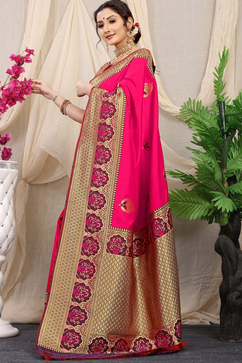 VastraLakshmi Gossamer Dark Pink Kanjivaram Silk With Sizzling Blouse Piece