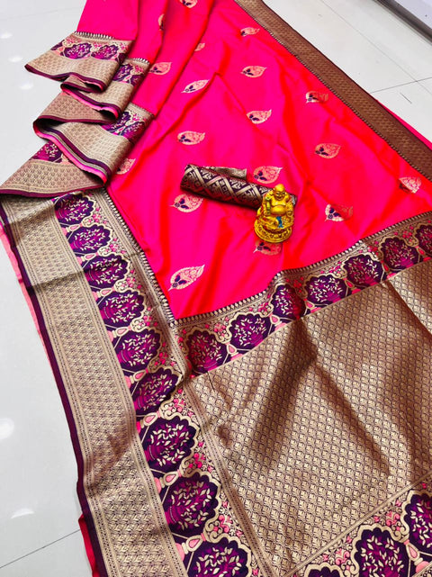 VastraLakshmi Gossamer Dark Pink Kanjivaram Silk With Sizzling Blouse Piece