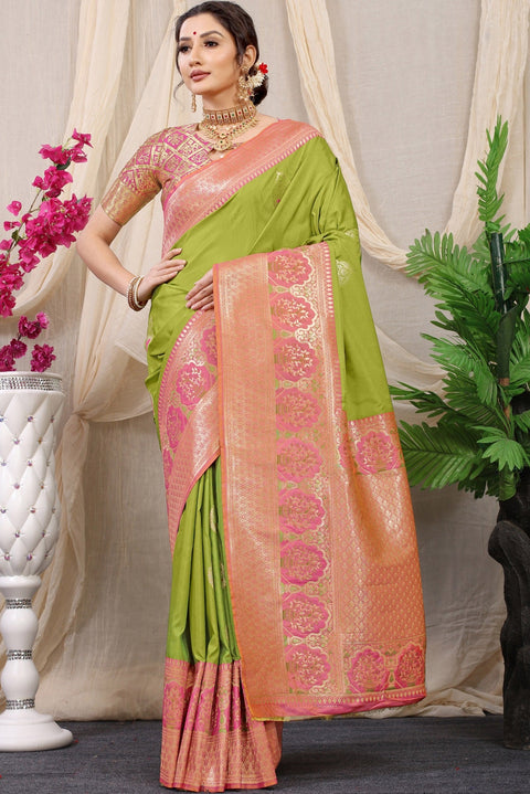 VastraLakshmi Lagniappe Mehndi Kanjivaram Silk With Sizzling Blouse Piece