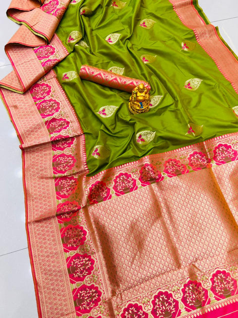 VastraLakshmi Lagniappe Mehndi Kanjivaram Silk With Sizzling Blouse Piece