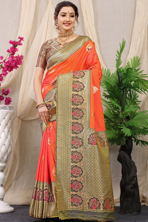 VastraLakshmi Lissome Peach Kanjivaram Silk With Sizzling Blouse Piece