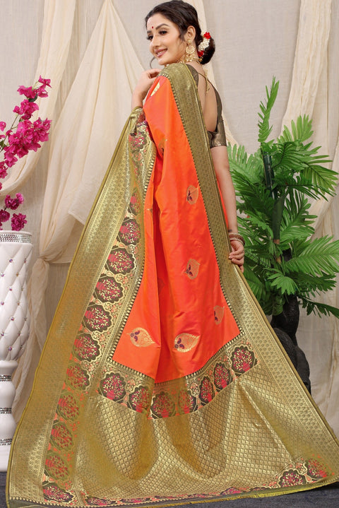 VastraLakshmi Lissome Peach Kanjivaram Silk With Sizzling Blouse Piece