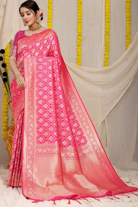 VastraLakshmi Wonderful Dark Pink Soft Banarasi Silk Saree With Bewitching Blouse Piece