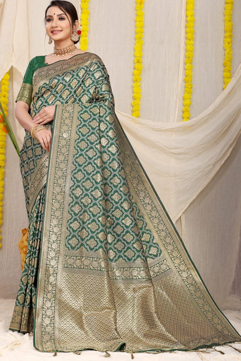 VastraLakshmi Adorning Green Soft Banarasi Silk Saree With Bewitching Blouse Piece