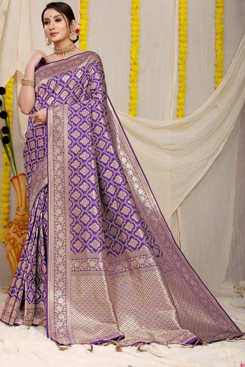 VastraLakshmi Invaluable Lavender Soft Banarasi Silk Saree With Bewitching Blouse Piece