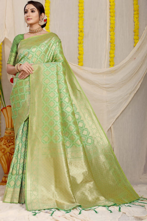 VastraLakshmi Exceptional Pista Soft Banarasi Silk Saree With Bewitching Blouse Piece