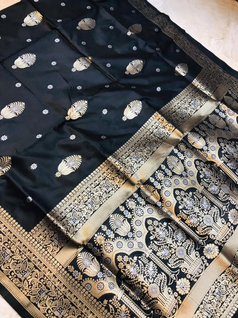 VastraLakshmi Sempiternal Black Kanjivaram Silk With Demure Blouse Piece