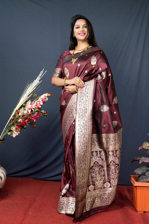 VastraLakshmi Petrichor Brown Kanjivaram Silk With Demure Blouse Piece