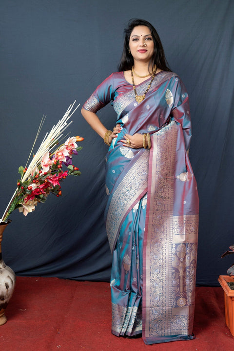 VastraLakshmi Propinquity Grey Kanjivaram Silk With Demure Blouse Piece