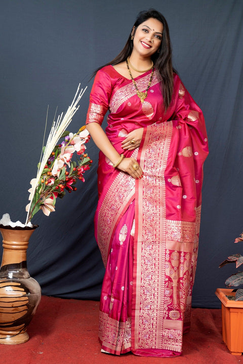 VastraLakshmi Ratatouille Pink Kanjivaram Silk With Demure Blouse Piece