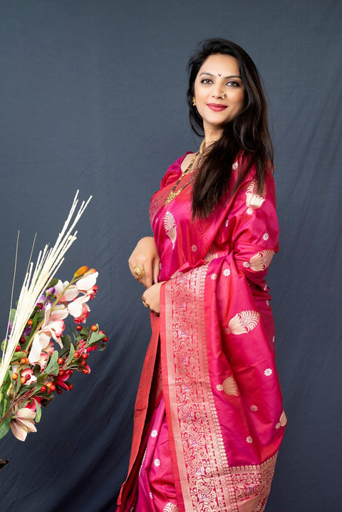 VastraLakshmi Ratatouille Pink Kanjivaram Silk With Demure Blouse Piece