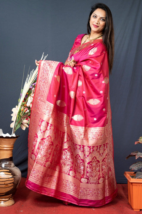 VastraLakshmi Ratatouille Pink Kanjivaram Silk With Demure Blouse Piece