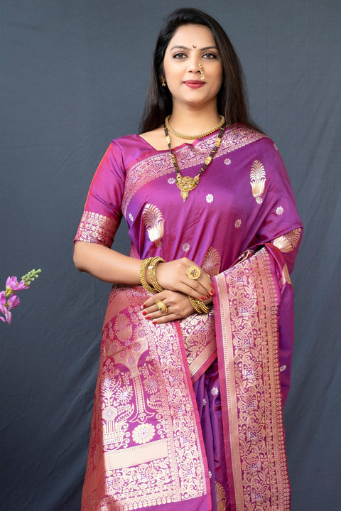 VastraLakshmi Panoply Purple Kanjivaram Silk With Demure Blouse Piece