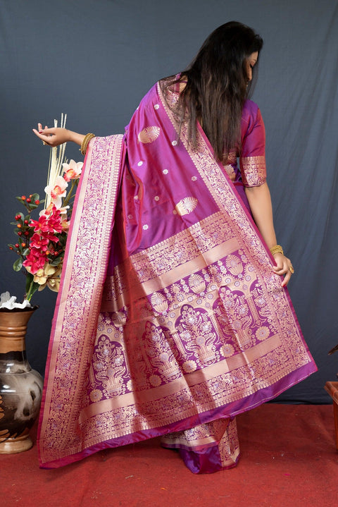 VastraLakshmi Panoply Purple Kanjivaram Silk With Demure Blouse Piece