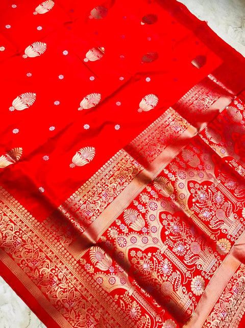 VastraLakshmi Scintilla Red Kanjivaram Silk With Demure Blouse Piece