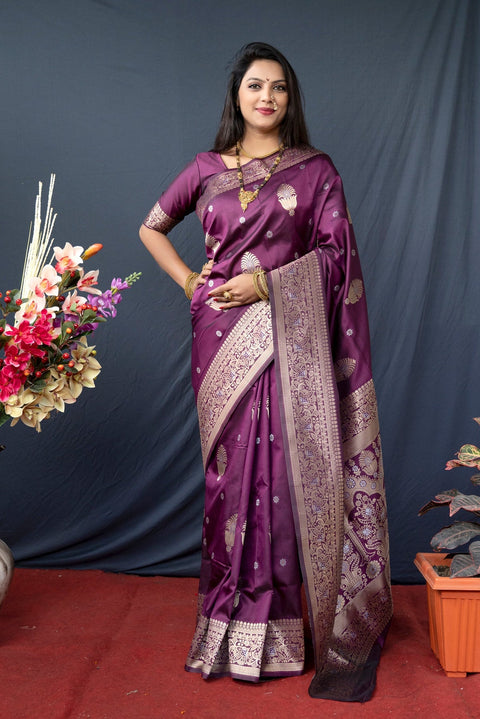 VastraLakshmi Quintessential Wine Kanjivaram Silk With Demure Blouse Piece