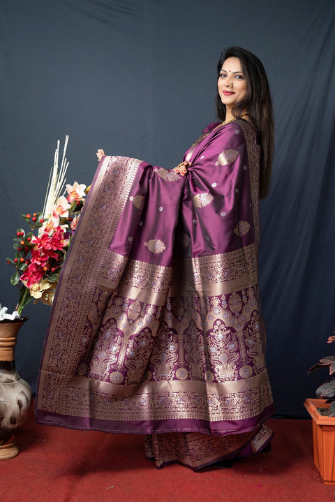 VastraLakshmi Quintessential Wine Kanjivaram Silk With Demure Blouse Piece