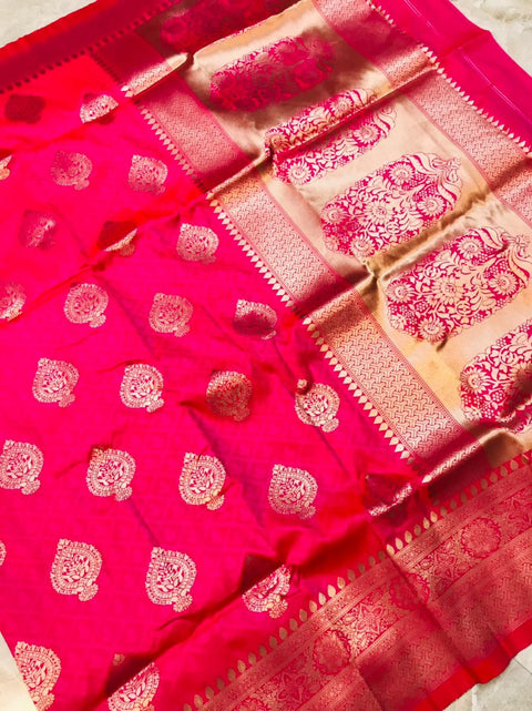 VastraLakshmi Forbearance Dark Pink Kanjivaram Silk With Super extravagant Blouse Piece