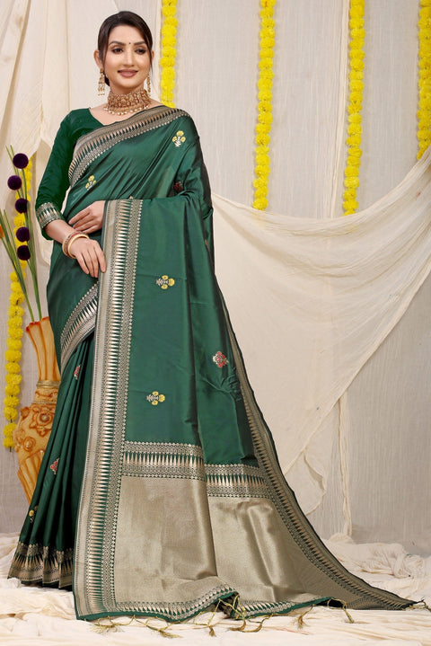 VastraLakshmi Sensational Dark Green Banarasi Silk Saree With Magnetic Blouse Piece