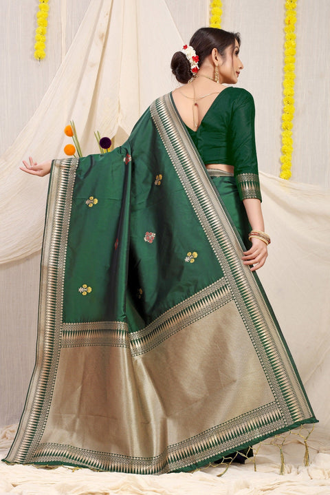 VastraLakshmi Sensational Dark Green Banarasi Silk Saree With Magnetic Blouse Piece