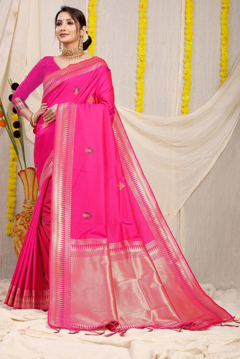 VastraLakshmi Quintessential Dark Pink Banarasi Silk Saree With Magnetic Blouse Piece