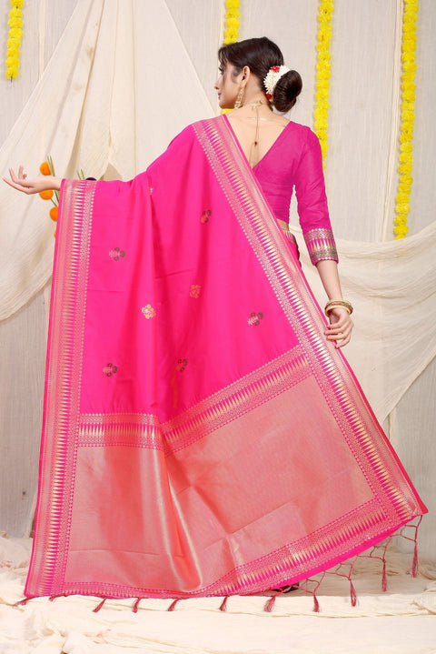 VastraLakshmi Quintessential Dark Pink Banarasi Silk Saree With Magnetic Blouse Piece