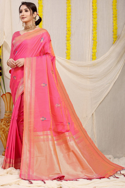 VastraLakshmi Gorgeous Pink Banarasi Silk Saree With Magnetic Blouse Piece