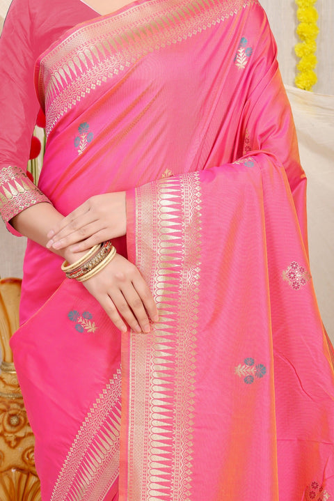 VastraLakshmi Gorgeous Pink Banarasi Silk Saree With Magnetic Blouse Piece