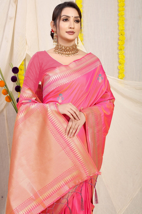 VastraLakshmi Gorgeous Pink Banarasi Silk Saree With Magnetic Blouse Piece