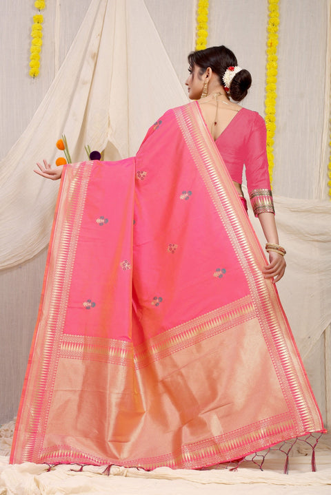 VastraLakshmi Gorgeous Pink Banarasi Silk Saree With Magnetic Blouse Piece