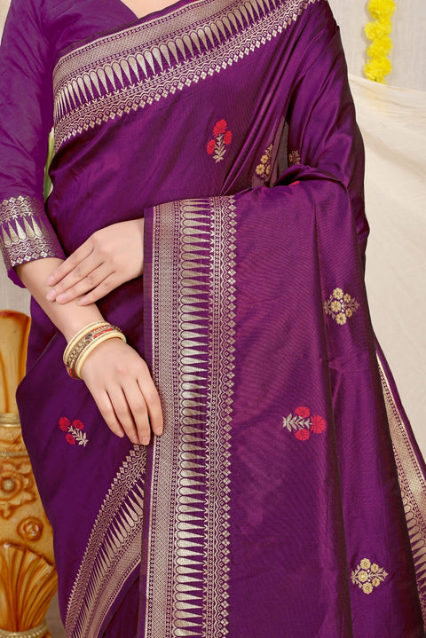 VastraLakshmi Lovely Purple Banarasi Silk Saree With Magnetic Blouse Piece