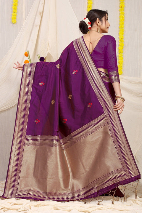 VastraLakshmi Lovely Purple Banarasi Silk Saree With Magnetic Blouse Piece