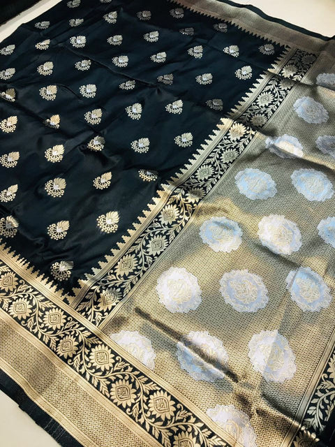 VastraLakshmi Delectable Black Kanjivaram Silk With Effervescent Blouse Piece