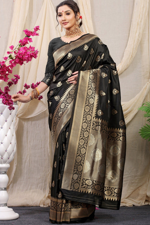 VastraLakshmi Delectable Black Kanjivaram Silk With Effervescent Blouse Piece