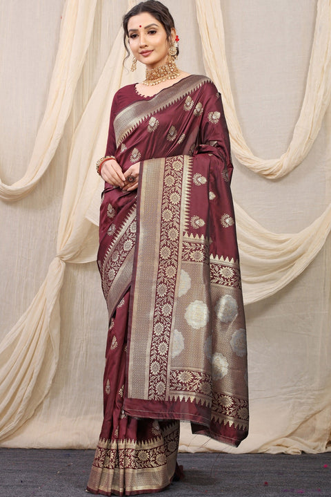 VastraLakshmi Smashing Brown Kanjivaram Silk With Effervescent Blouse Piece