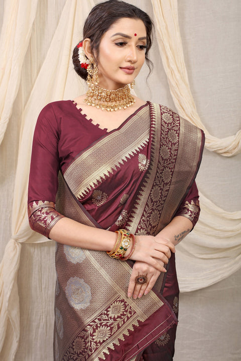 VastraLakshmi Smashing Brown Kanjivaram Silk With Effervescent Blouse Piece