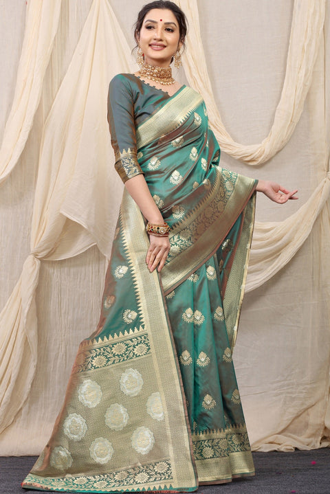 VastraLakshmi Confounding Grey Kanjivaram Silk With Effervescent Blouse Piece