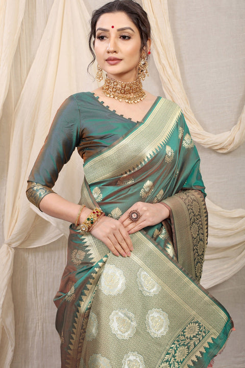 VastraLakshmi Confounding Grey Kanjivaram Silk With Effervescent Blouse Piece