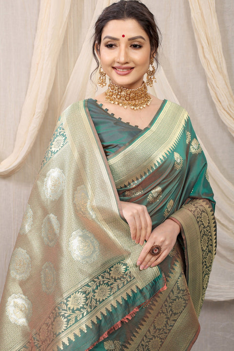 VastraLakshmi Confounding Grey Kanjivaram Silk With Effervescent Blouse Piece