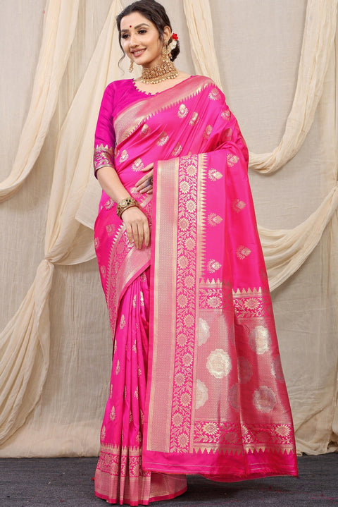 VastraLakshmi Engaging Pink Kanjivaram Silk With Effervescent Blouse Piece