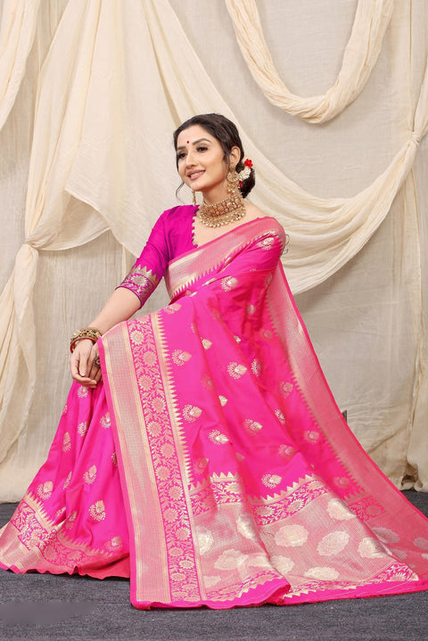 VastraLakshmi Engaging Pink Kanjivaram Silk With Effervescent Blouse Piece